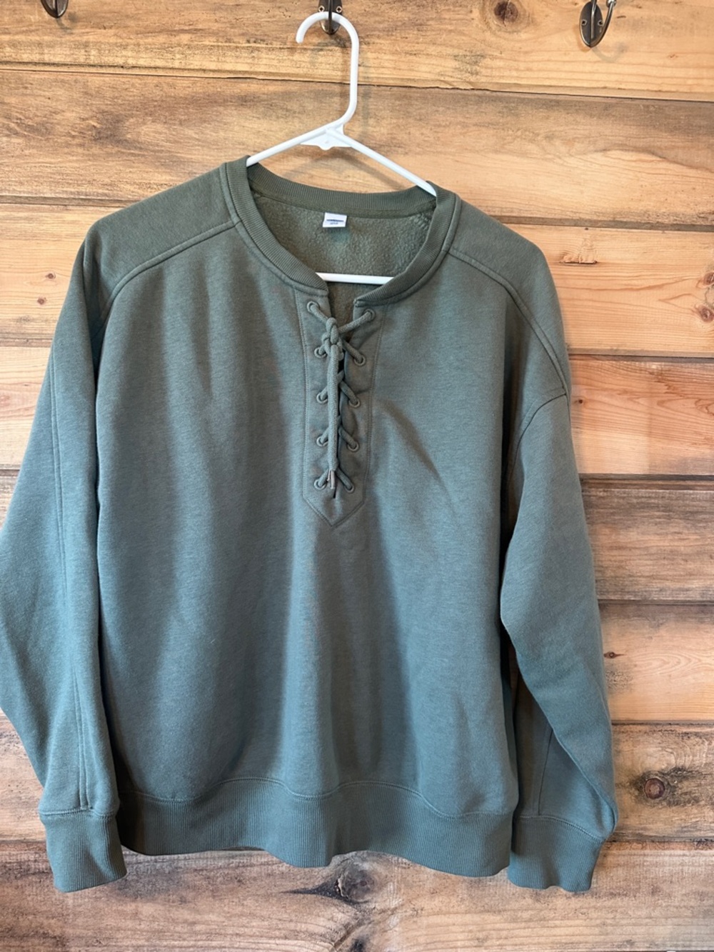 Old Navy Lace-Up Pullover Sweatshirt in Olive